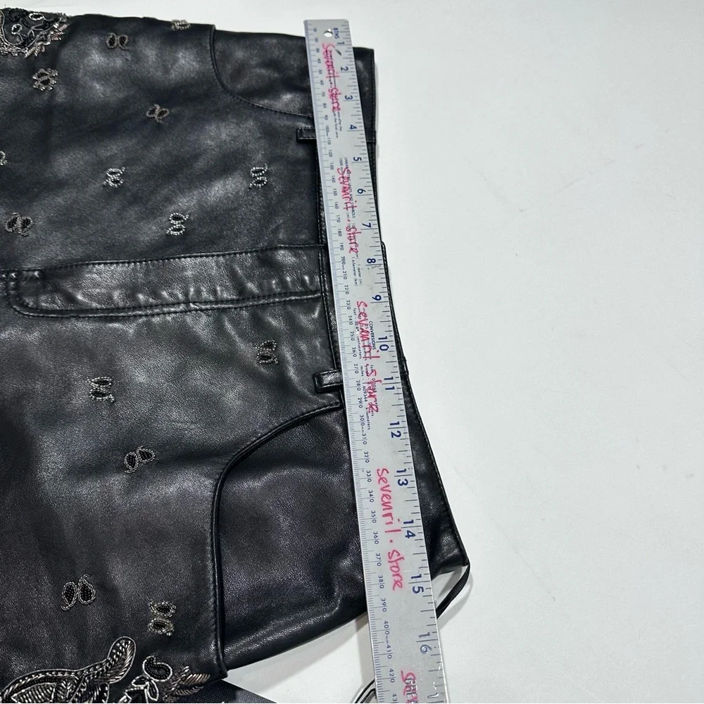 YSL Saint Laurent High Rise Embellished Embroidered Lambskin Leather Shorts - Picture 13 of 15